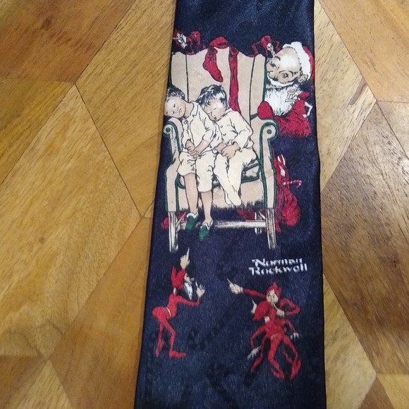 Yule Tie Greetings happy holidays neck tie Santa. Norman Rockwell. Like new. Vtg - Picture 3 of 10